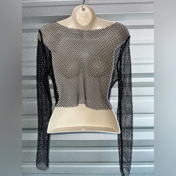 Mesh Black Sequin Long Sleeve Festival Top One Size - Picture 11 of 11